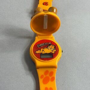Vintage Garfield Watch Wristwatch Paws Gluck Flip Top Teddy Bear Cartoon Retro